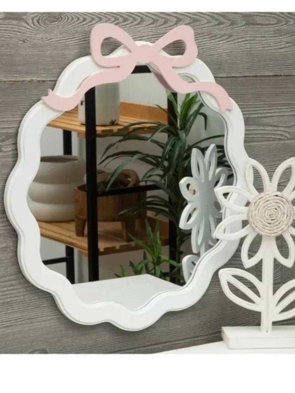 🆕- Pink Bow Coquette Wood Wall Mirror.